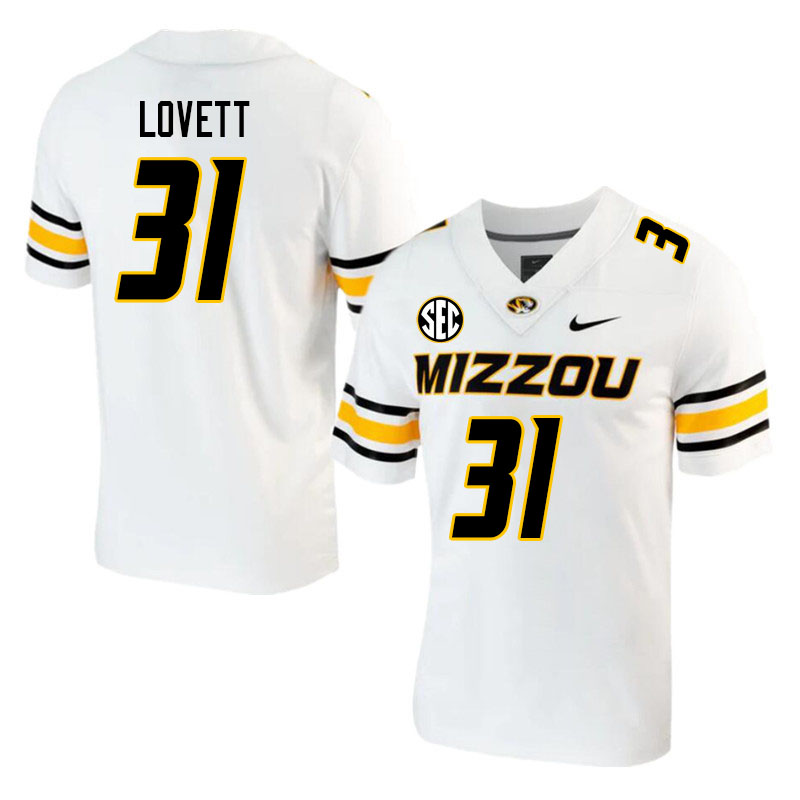 Men #31 Zach Lovett Missouri Tigers College 2023 Football Stitched Jerseys Sale-White - Click Image to Close